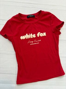 White Fox Boutique Red Tee with Cream Logo
